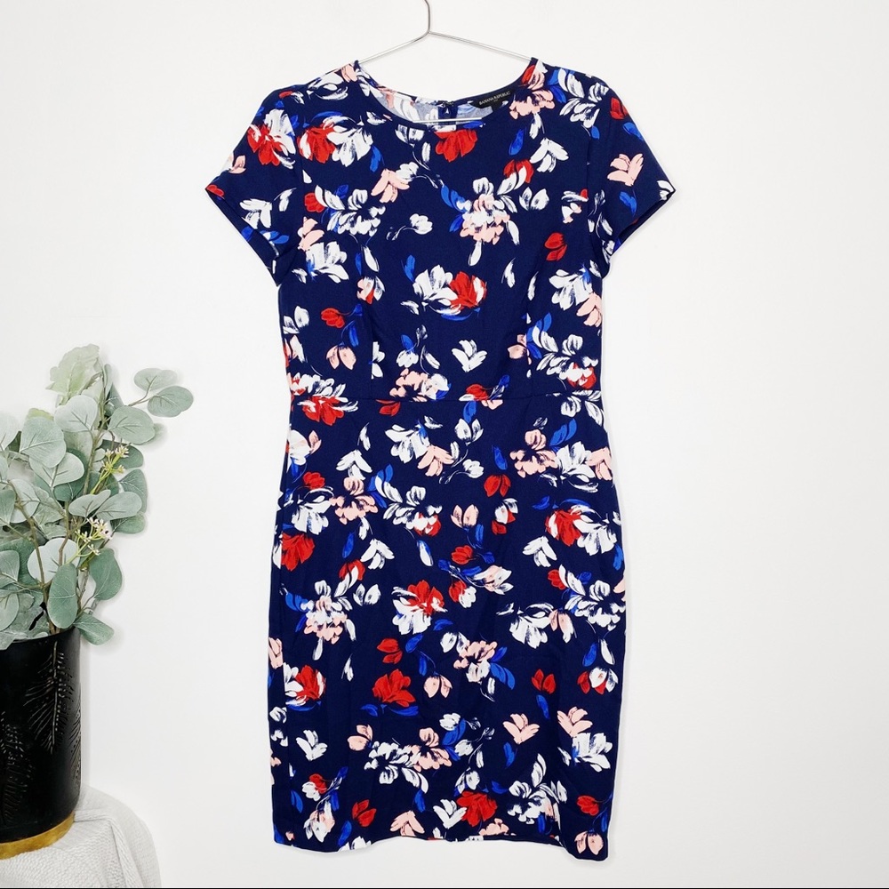 Banana Republic Navy Floral Short Sleeve Dress